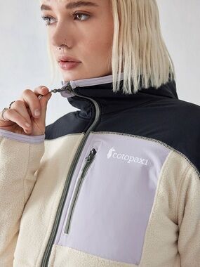 Cotopaxi Abrazo Fleece Jacket Hooded Full Zip Women's L Beige Colorblock